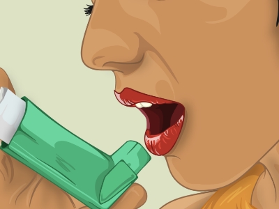 illustrated woman having an asthma attack using an inhaler